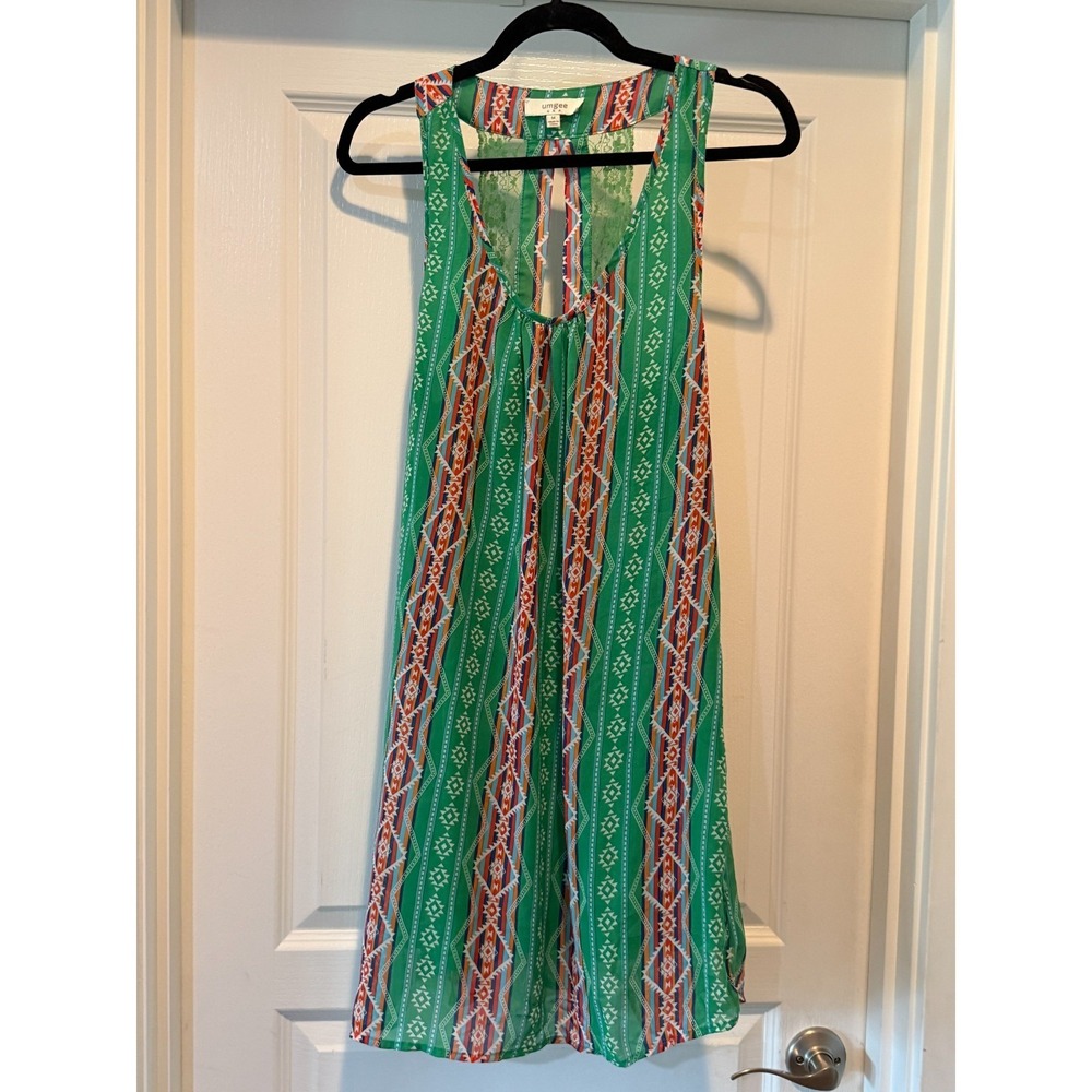 Umgee Halter Dress Womens Medium Green Southwest Cutout Back Sundress